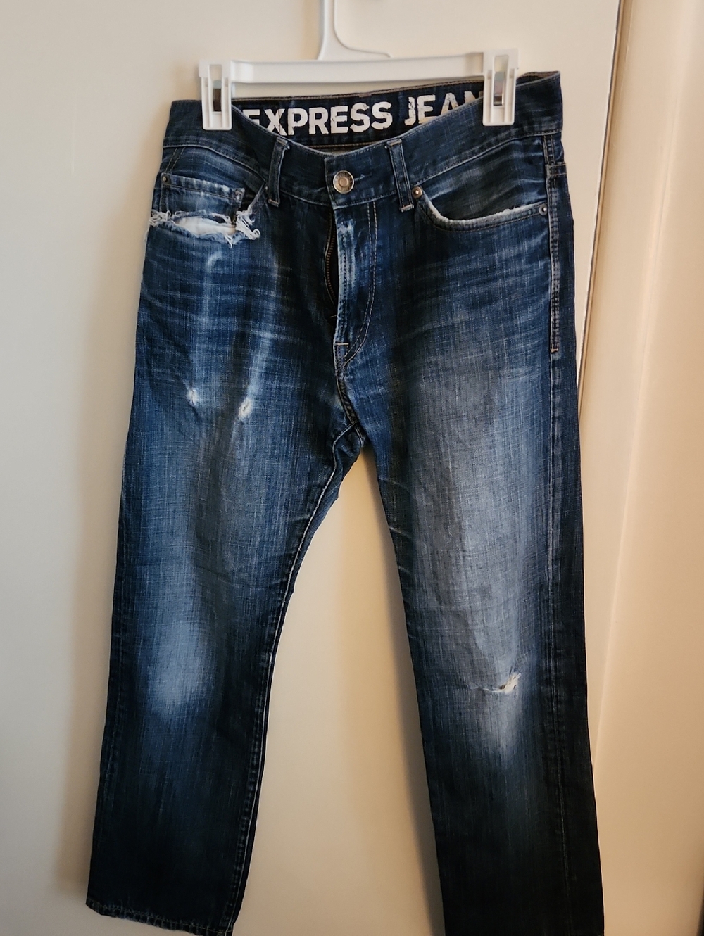 Express Men’s Straight Jeans in Faded Dark Blue Size 30 X 30